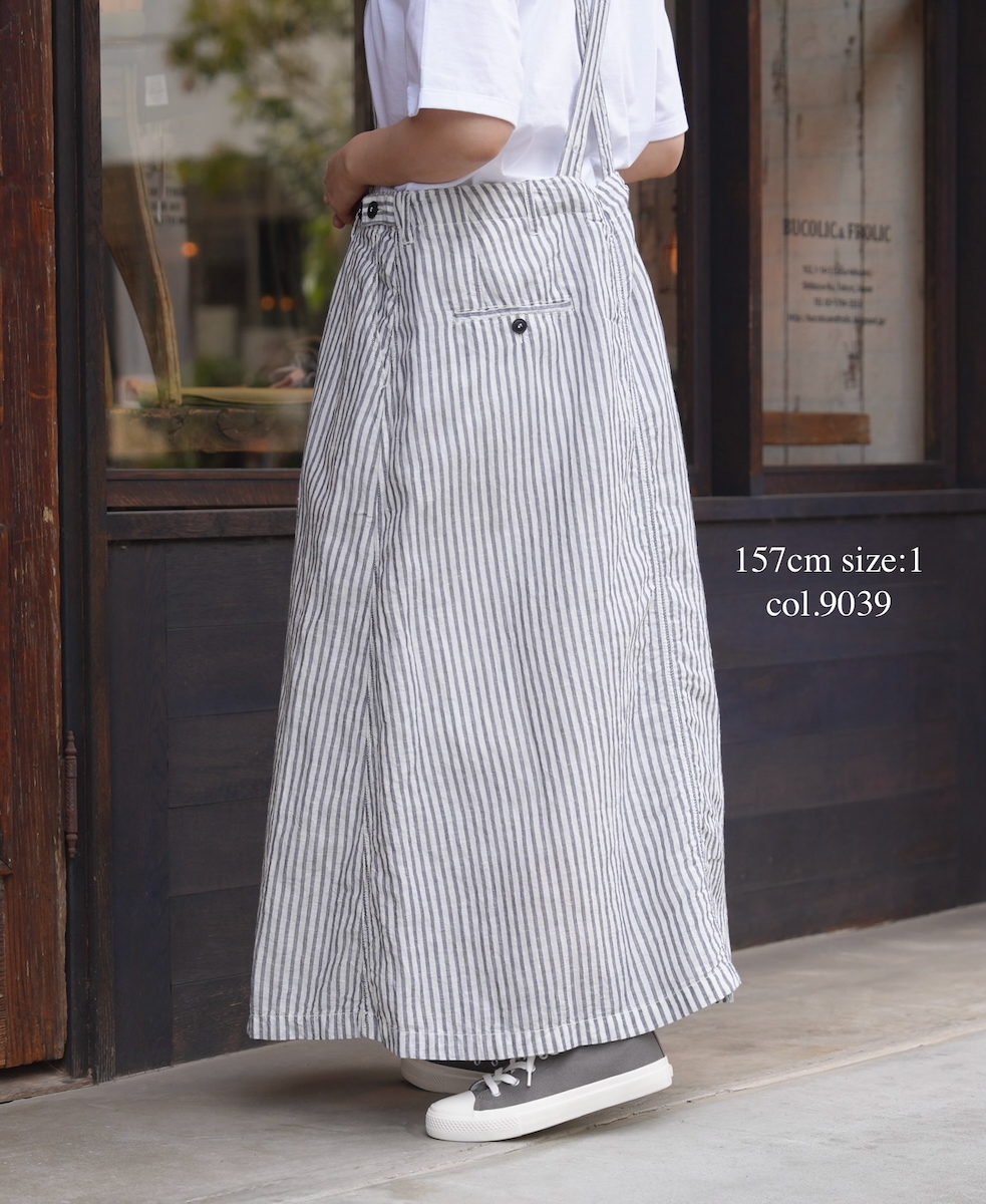 ISNAM2611S(スカート) LINEN COTTON STRIPE ADJUSTER TACK SKIRT WITH SUSPENDERS