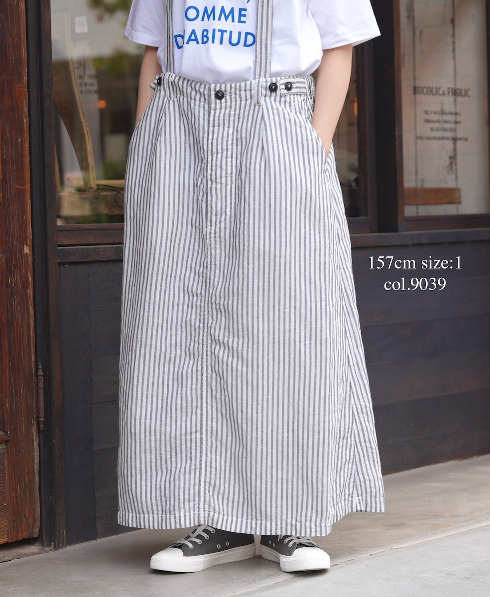 ISNAM2611S(スカート) LINEN COTTON STRIPE ADJUSTER TACK SKIRT WITH