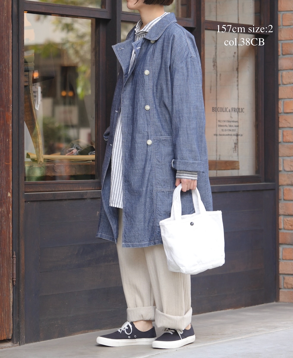 ISNAM2602CB(ロングジャケット) NAVY(INDIGO) CHAMBRAY ROUND COLLAR DOUBLE LONG JACKET