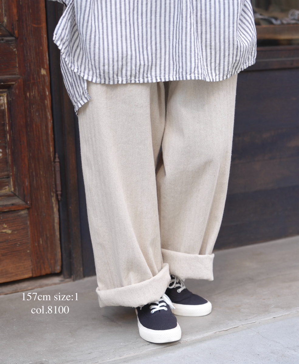GNAM2612(パンツ) COTTON/LINEN HERRINGBONE ONE-TUCK PANTS
