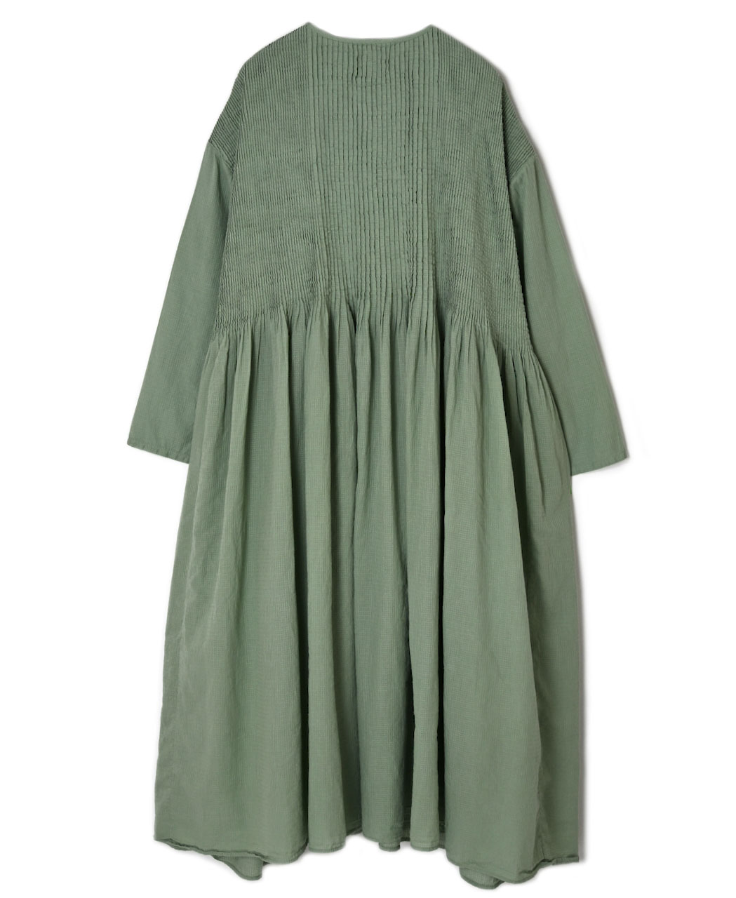 NMDS26234D(ワンピース) 80s ORGANIC MICRO CHECK OVERDYE CREW-NECK BUTTON SHIRT MIXI DRESS WITH MINI PINTUCK