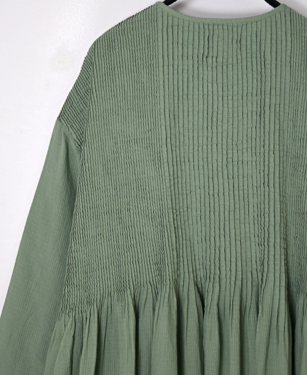 NMDS26234D(ワンピース) 80s ORGANIC MICRO CHECK OVERDYE CREW-NECK BUTTON SHIRT MIXI DRESS WITH MINI PINTUCK