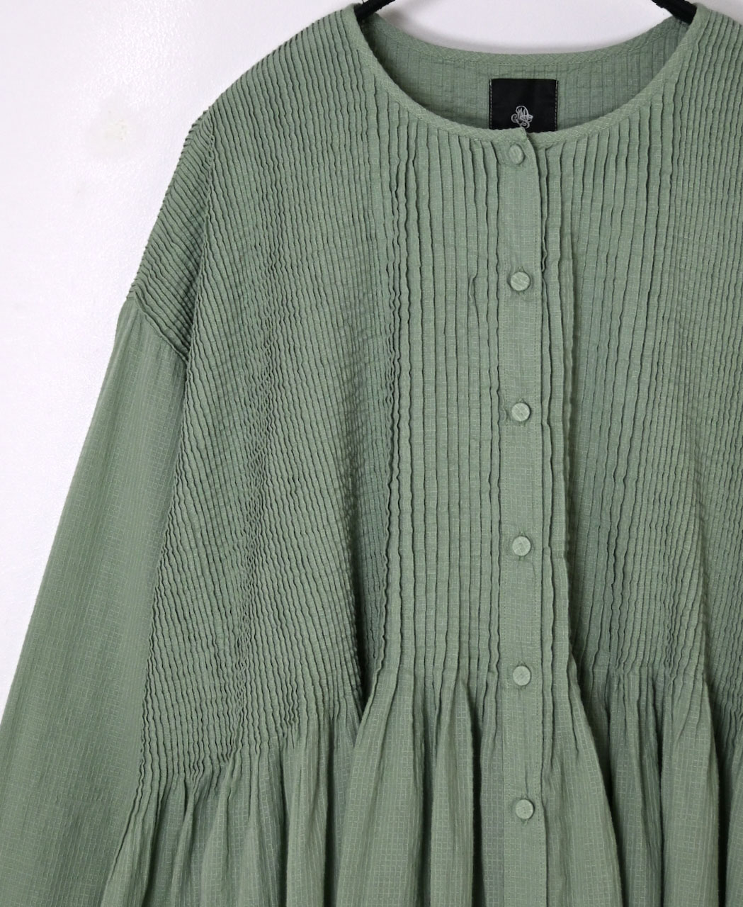 NMDS26234D(ワンピース) 80s ORGANIC MICRO CHECK OVERDYE CREW-NECK BUTTON SHIRT MIXI DRESS WITH MINI PINTUCK