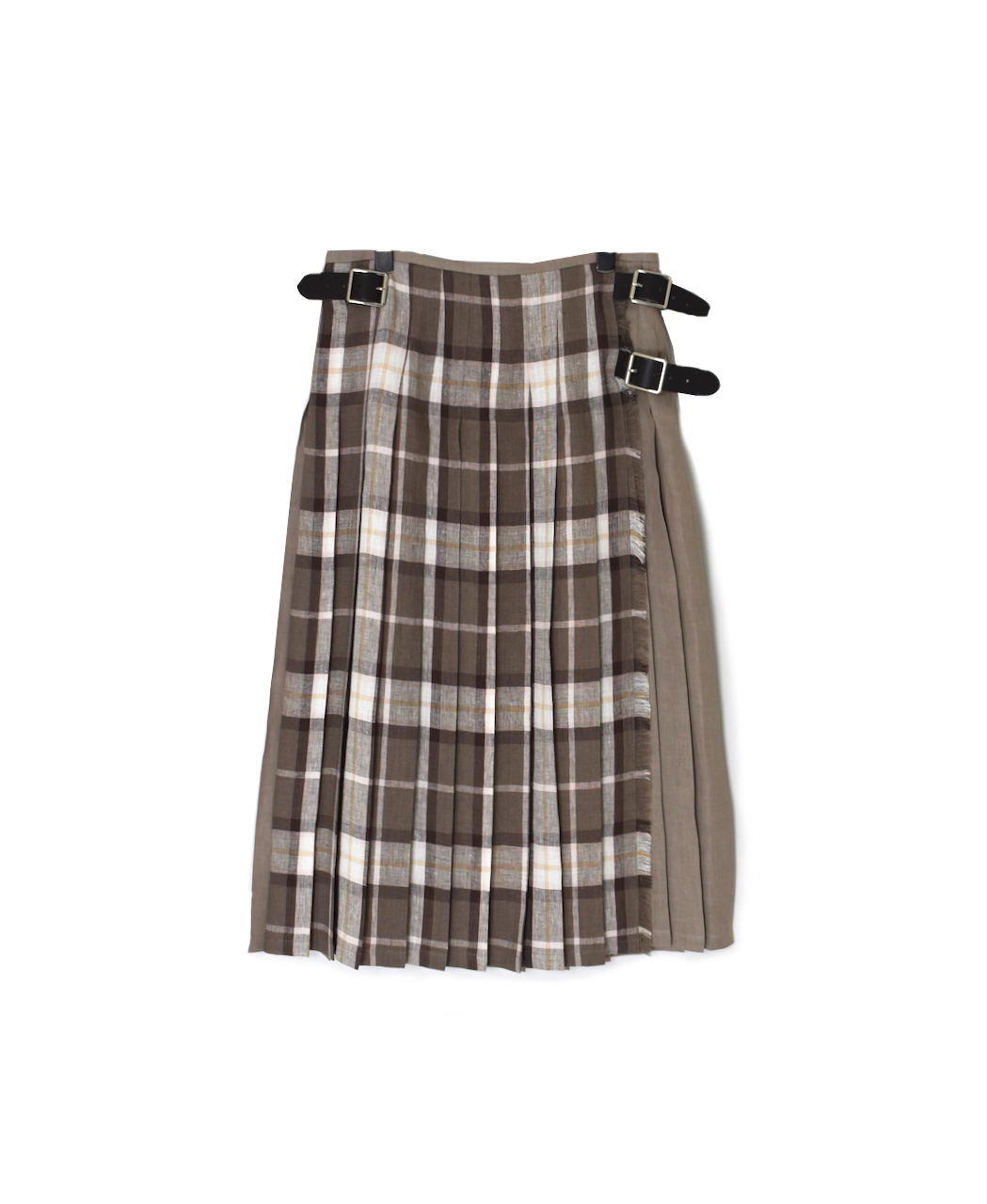 NOD2501PW(スカート) IRISH LINEN PATCHWORK LOW WAIST PLEATS WRAP SKIRT