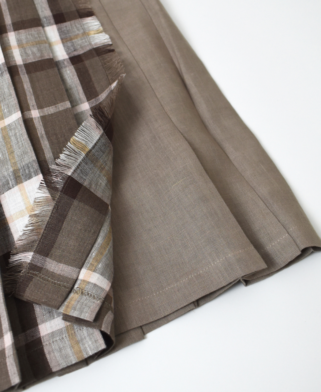 NOD2501PW(スカート) IRISH LINEN PATCHWORK LOW WAIST PLEATS WRAP SKIRT