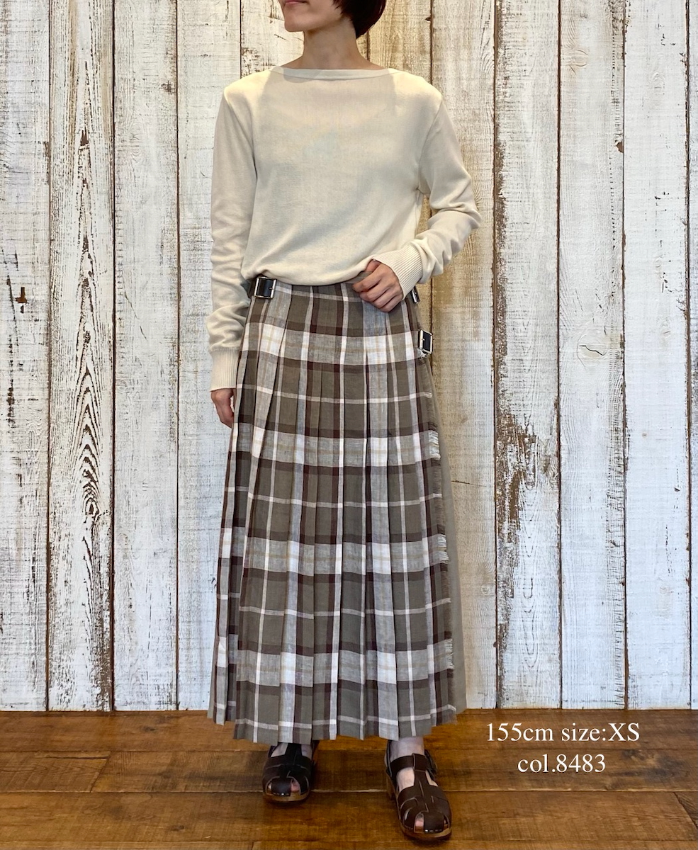 NOD2501PW(スカート) IRISH LINEN PATCHWORK LOW WAIST PLEATS WRAP SKIRT