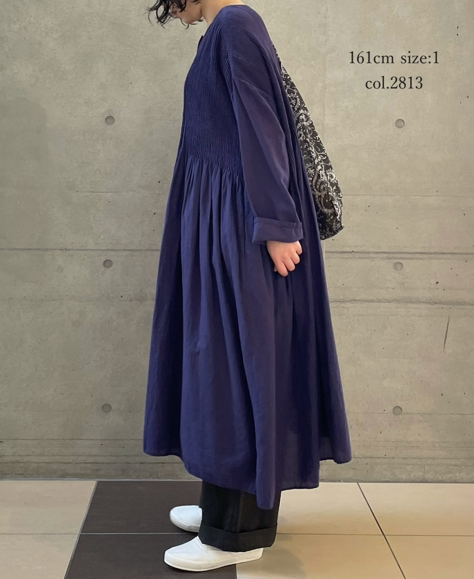 NMDS26234D(ワンピース) 80s ORGANIC MICRO CHECK OVERDYE CREW-NECK BUTTON SHIRT MIXI DRESS WITH MINI PINTUCK