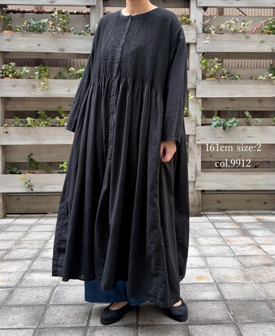 NMDS26234D(ワンピース) 80s ORGANIC MICRO CHECK OVERDYE CREW-NECK BUTTON SHIRT MIXI DRESS WITH MINI PINTUCK