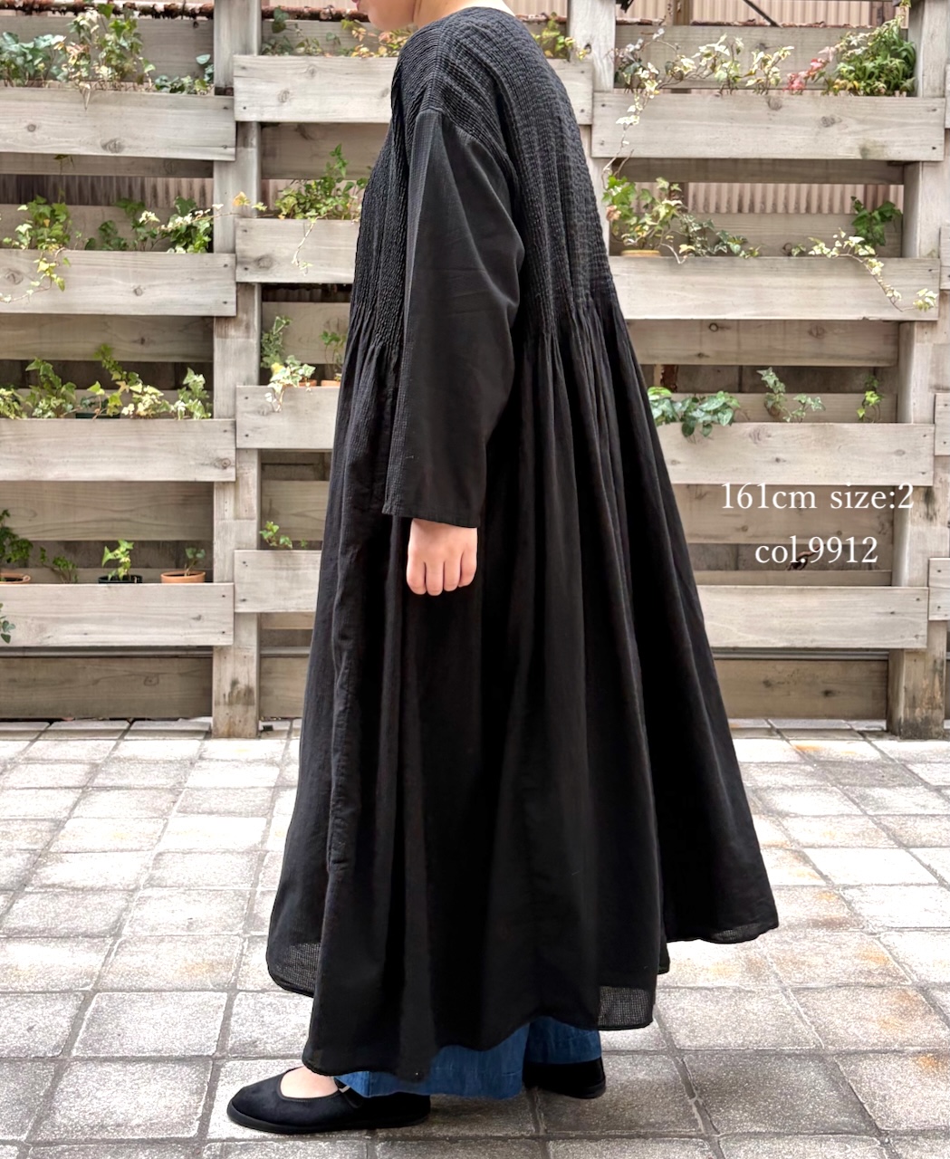 NMDS26234D(ワンピース) 80s ORGANIC MICRO CHECK OVERDYE CREW-NECK BUTTON SHIRT MIXI DRESS WITH MINI PINTUCK