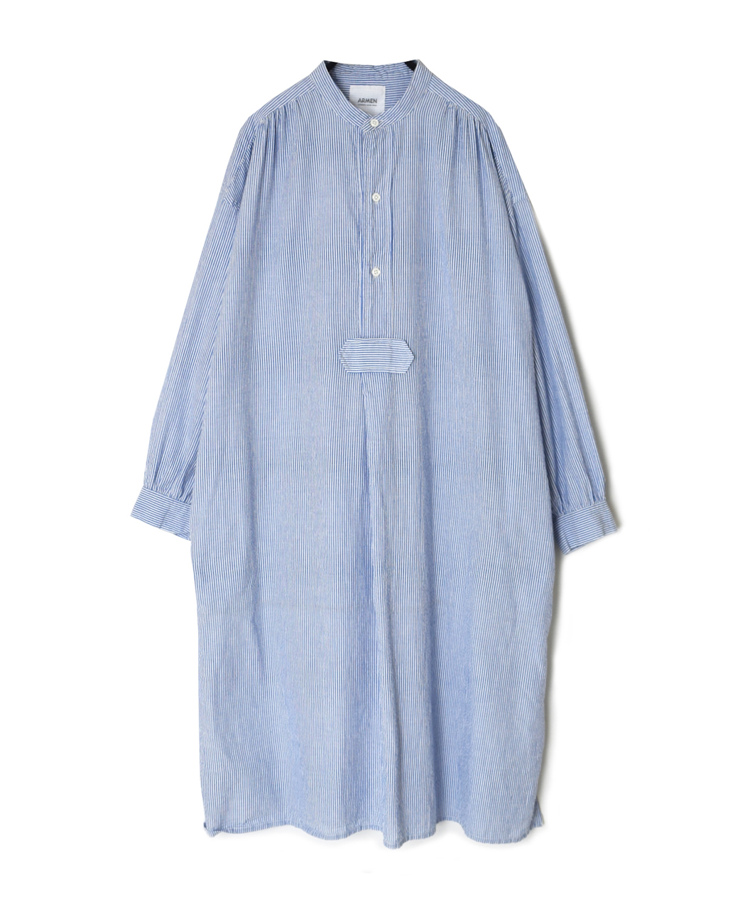 INAM2633S(ワンピース) SEERSUCKER STRIPE WASH WORK GATHERED BANDED COLLAR DRESS SHIRT