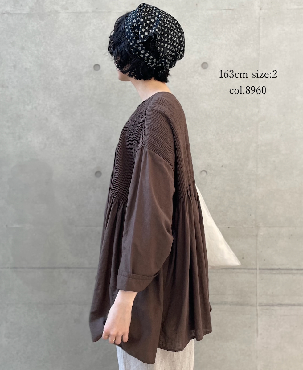 NMDS26233D(シャツ) 80s ORGANIC MICRO CHECK OVERDYE CREW-NECK BUTTON SHIRT WITH MINI PINTUCK