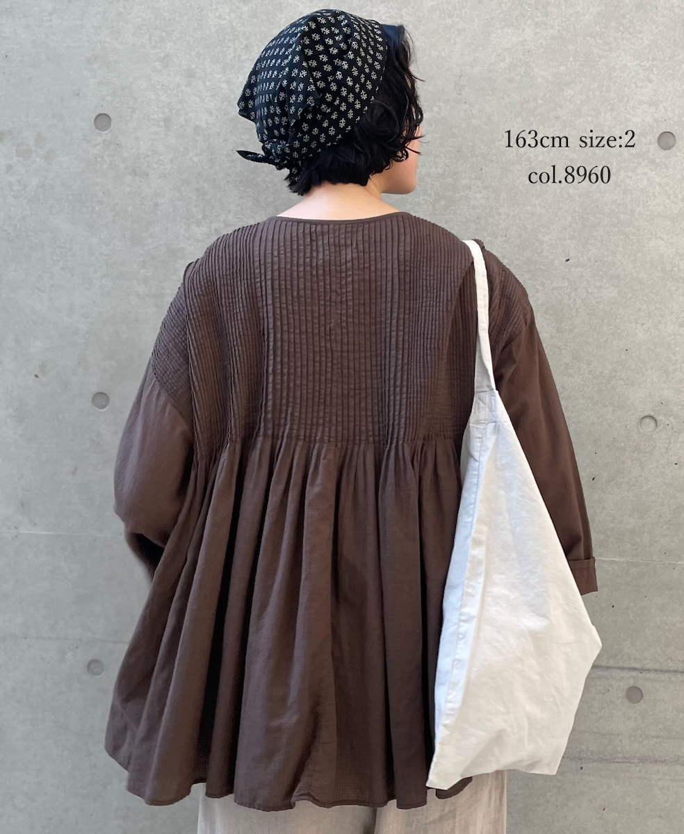 NMDS26233D(シャツ) 80s ORGANIC MICRO CHECK OVERDYE CREW-NECK BUTTON SHIRT WITH MINI PINTUCK