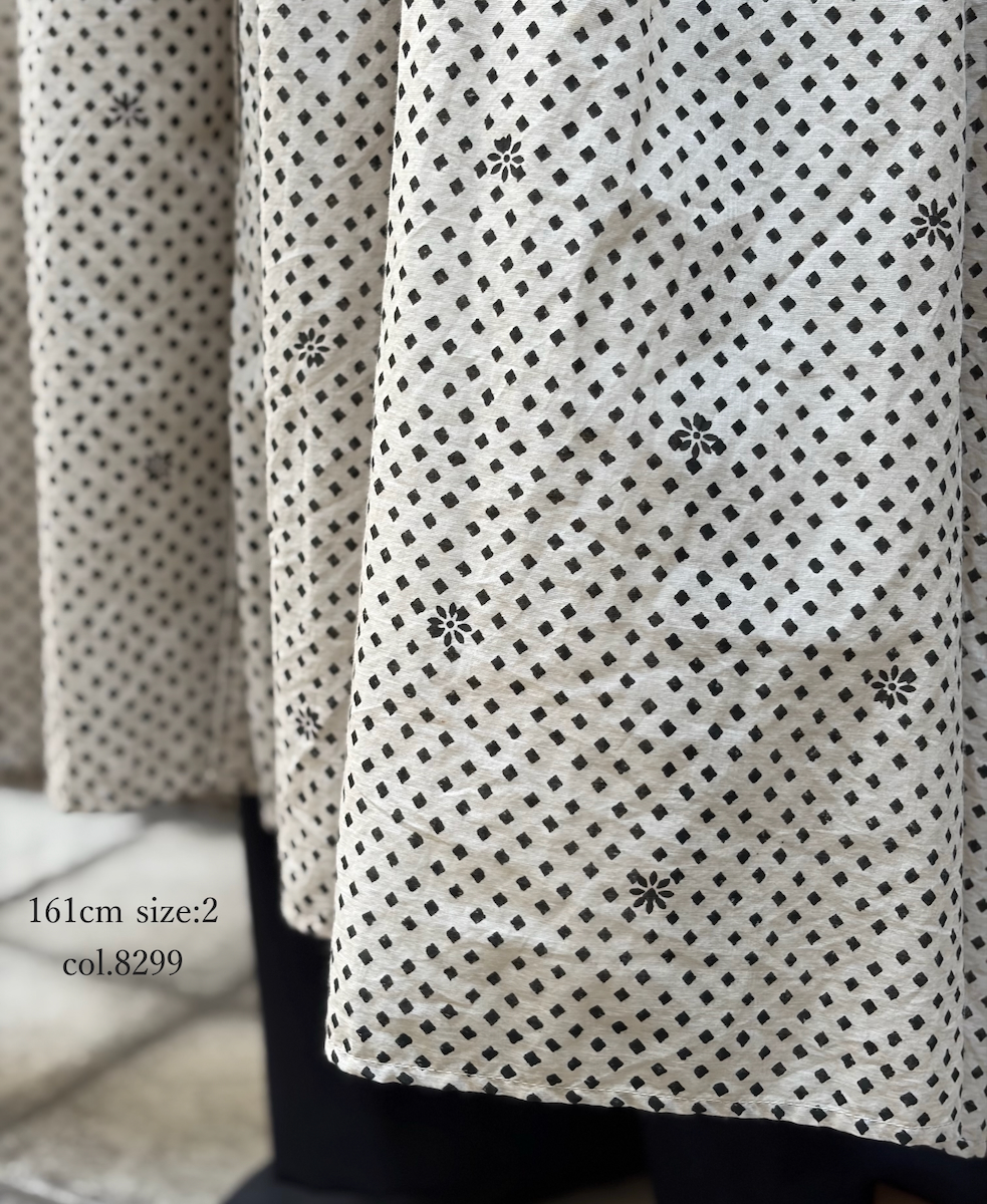 INMDS26084(ワンピース) 80s VOILE SQUARE BLOCK PRINT CREW-NECK BUTTON SHIRTS DRESS WITH MINI PINTUCK