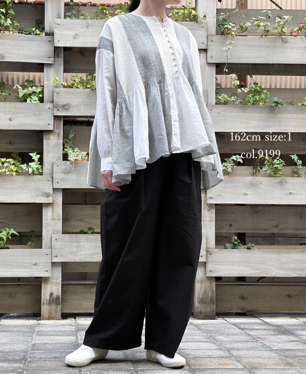 INMDS26111W(シャツ) HANDWOVEN COTTON SINGLE CHECK PATCHWORK(WASHED) BALL BUTTON SHIRTS WITH MINI PINTUCK