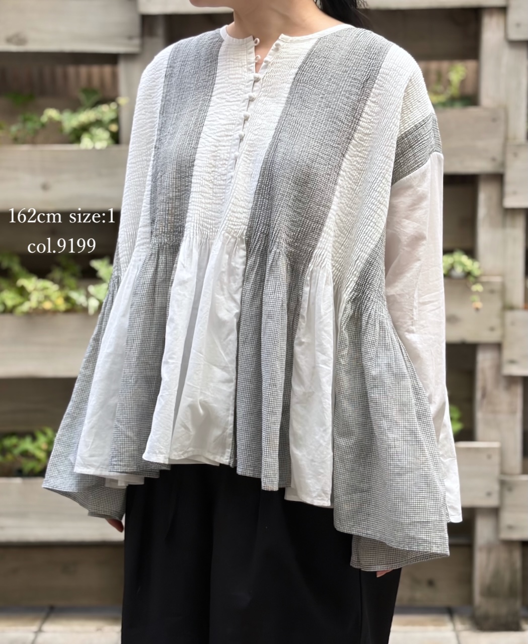 INMDS26111W(シャツ) HANDWOVEN COTTON SINGLE CHECK PATCHWORK(WASHED) BALL BUTTON SHIRTS WITH MINI PINTUCK