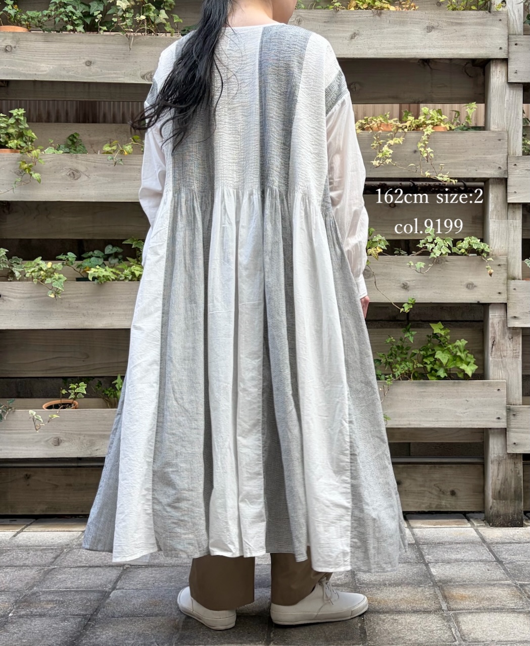 INMDS26112W(ワンピース) HANDWOVEN COTTON SINGLE CHECK PATCHWORK(WASHED) BALL BUTTON SHIRTS DRESS WITH MINI PINTUCK