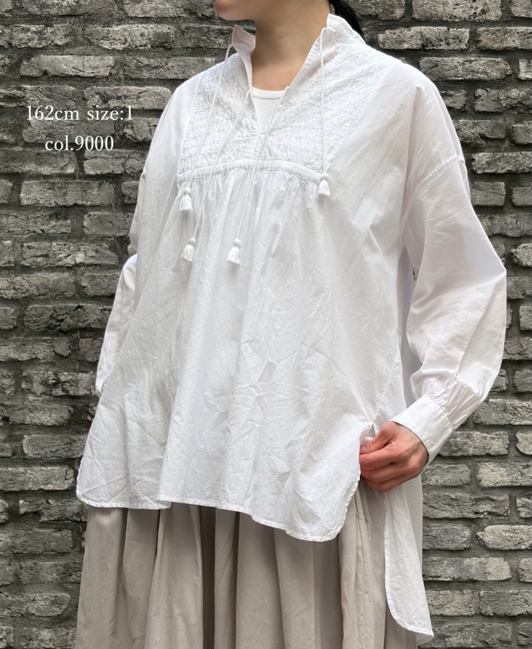 NMDS26222(チュニック) 60s ORGANIC CAMBRIC BANDED COLLAR EMB TUNIC