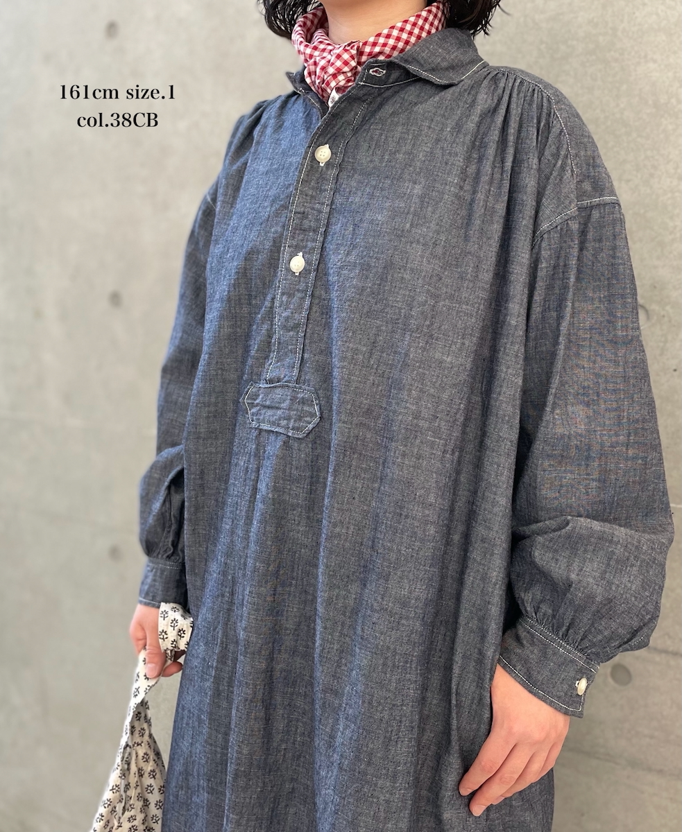 ISNAM2603CB(ワンピース) NAVY(INDIGO) CHAMBRAY WORK GATHERED SHIRT DRESS