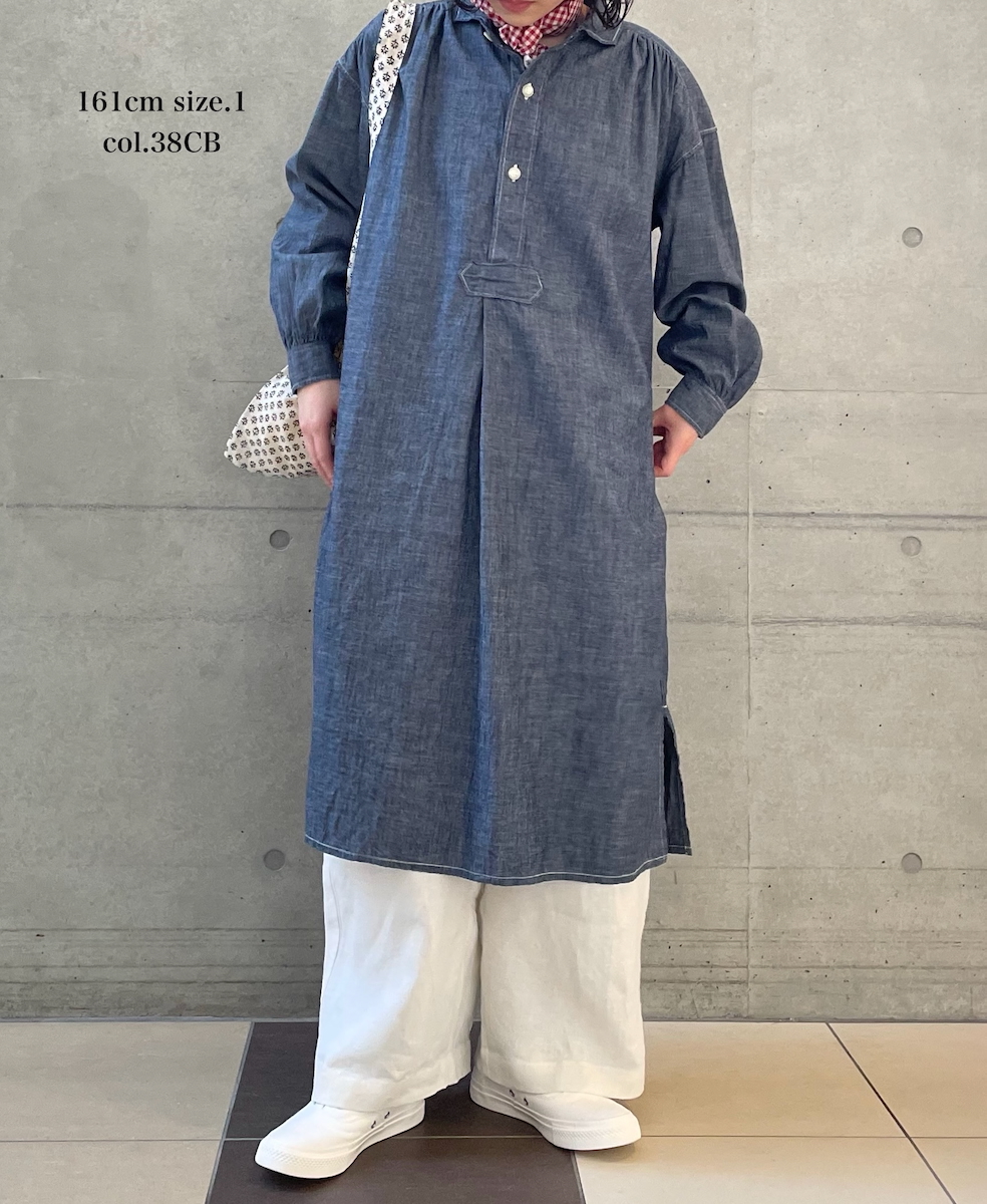 ISNAM2603CB(ワンピース) NAVY(INDIGO) CHAMBRAY WORK GATHERED SHIRT DRESS