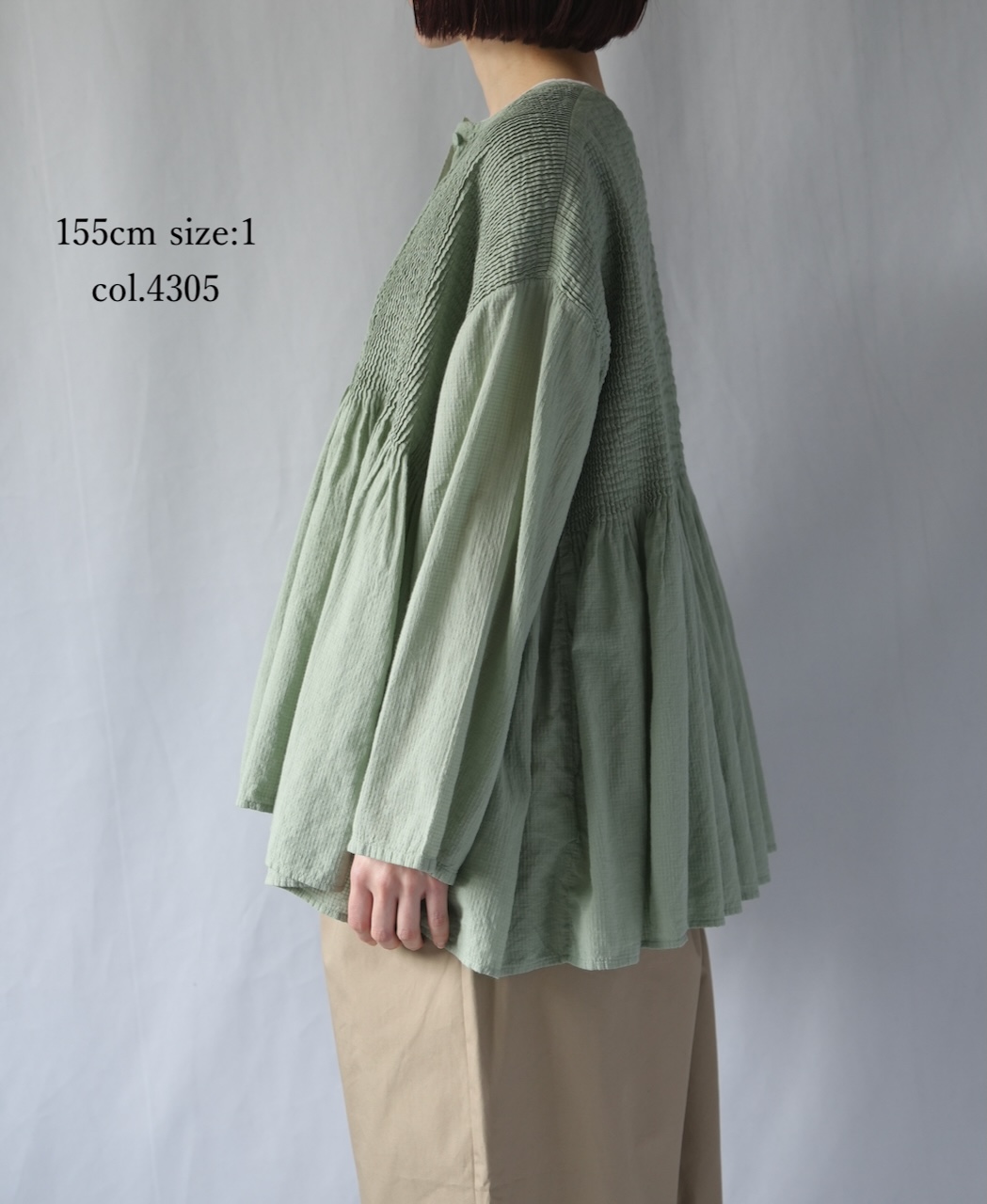 NMDS26233D(シャツ) 80s ORGANIC MICRO CHECK OVERDYE CREW-NECK BUTTON SHIRT WITH MINI PINTUCK