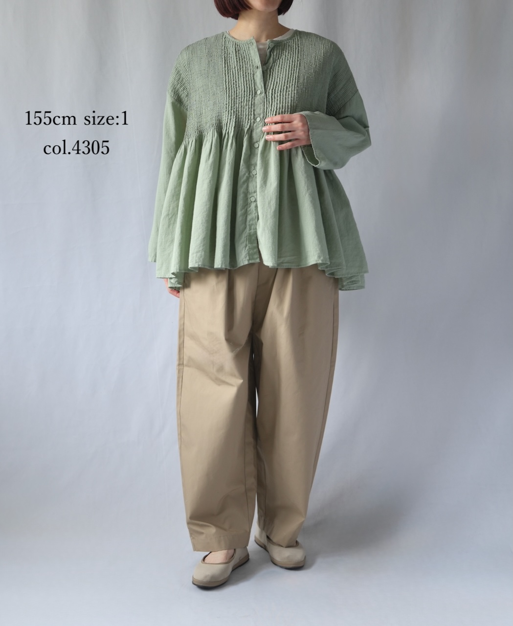 NMDS26233D(シャツ) 80s ORGANIC MICRO CHECK OVERDYE CREW-NECK BUTTON SHIRT WITH MINI PINTUCK