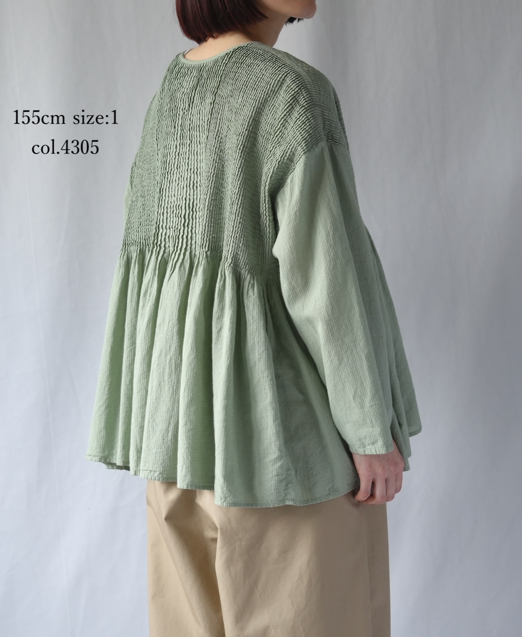 NMDS26233D(シャツ) 80s ORGANIC MICRO CHECK OVERDYE CREW-NECK BUTTON SHIRT WITH MINI PINTUCK