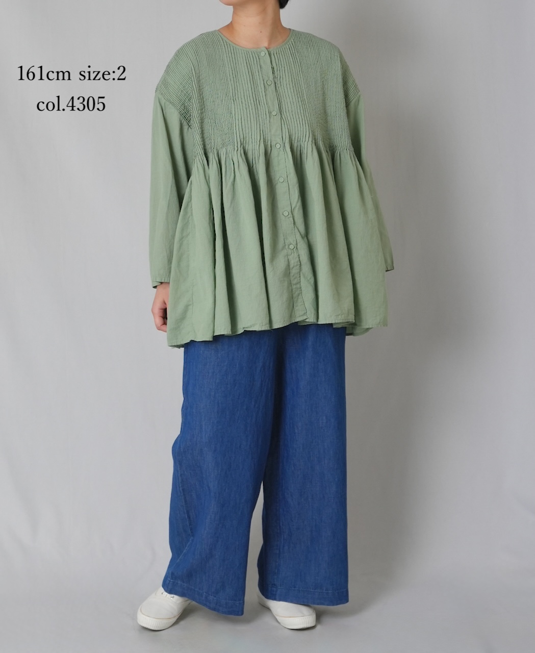 NMDS26233D(シャツ) 80s ORGANIC MICRO CHECK OVERDYE CREW-NECK BUTTON SHIRT WITH MINI PINTUCK