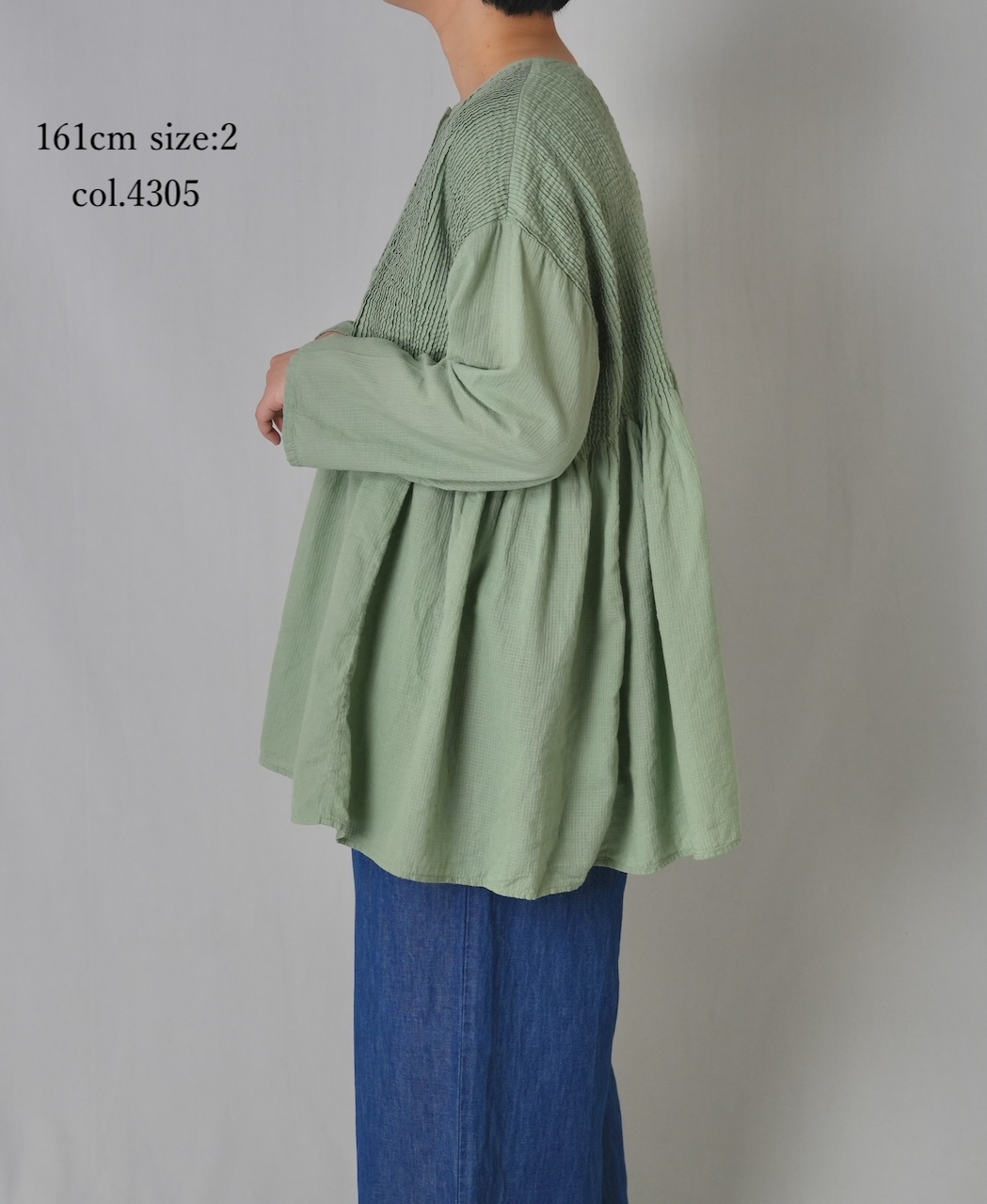 NMDS26233D(シャツ) 80s ORGANIC MICRO CHECK OVERDYE CREW-NECK BUTTON SHIRT WITH MINI PINTUCK