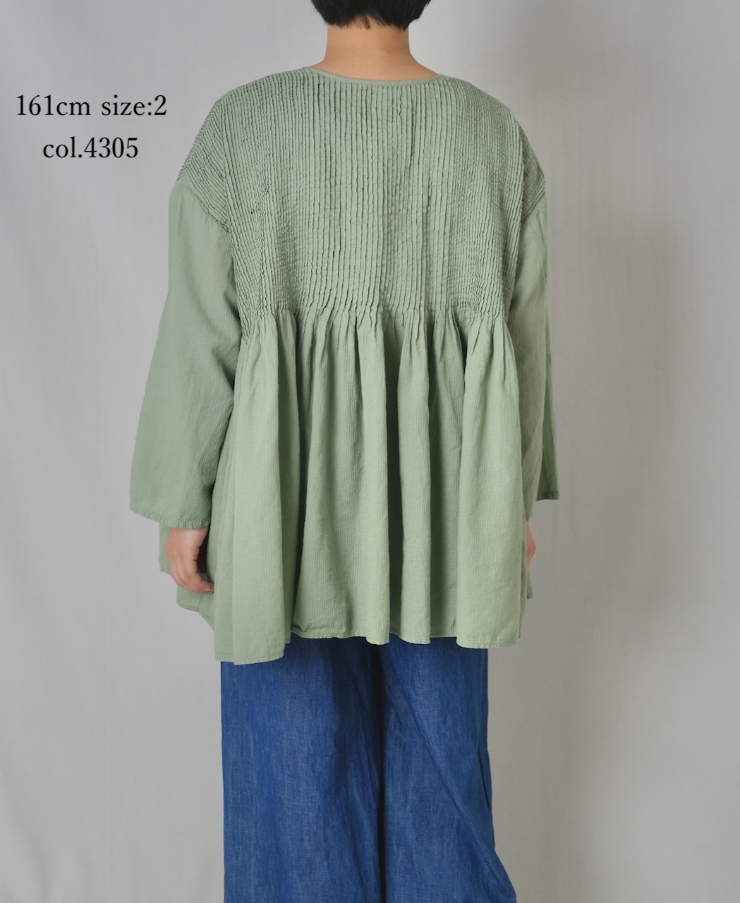 NMDS26233D(シャツ) 80s ORGANIC MICRO CHECK OVERDYE CREW-NECK BUTTON SHIRT WITH MINI PINTUCK