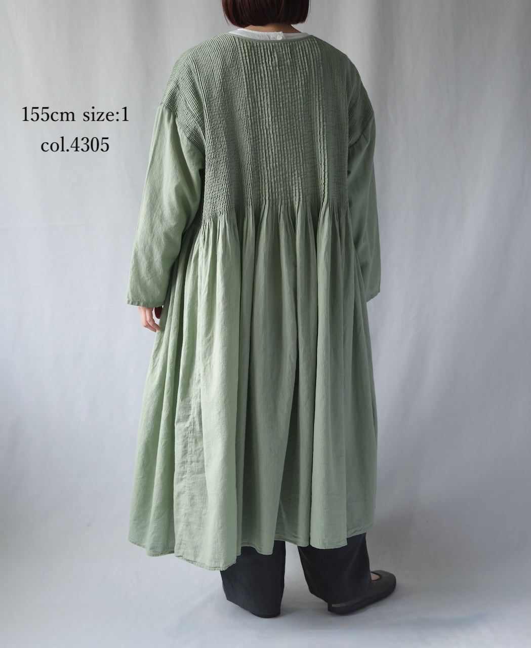 NMDS26234D(ワンピース) 80s ORGANIC MICRO CHECK OVERDYE CREW-NECK BUTTON SHIRT MIXI DRESS WITH MINI PINTUCK