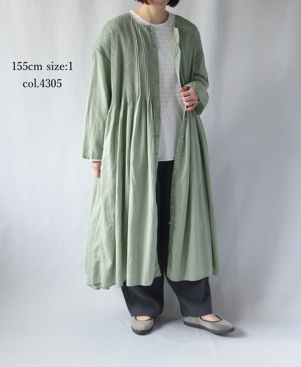 NMDS26234D(ワンピース) 80s ORGANIC MICRO CHECK OVERDYE CREW-NECK BUTTON SHIRT MIXI DRESS WITH MINI PINTUCK