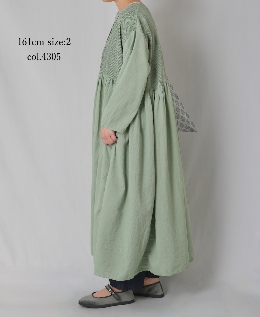 NMDS26234D(ワンピース) 80s ORGANIC MICRO CHECK OVERDYE CREW-NECK BUTTON SHIRT MIXI DRESS WITH MINI PINTUCK