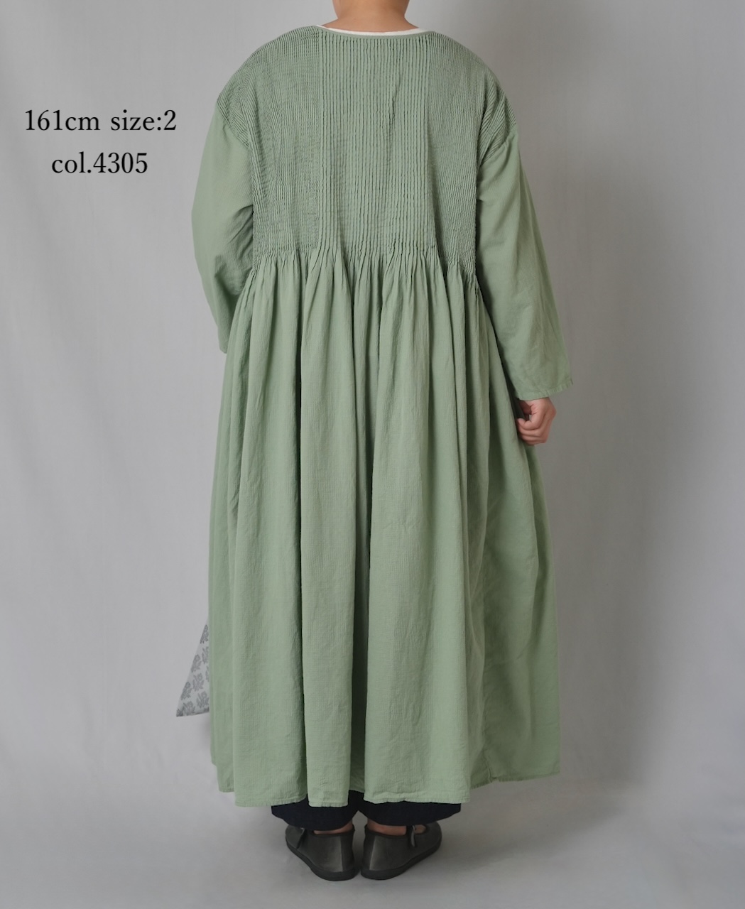 NMDS26234D(ワンピース) 80s ORGANIC MICRO CHECK OVERDYE CREW-NECK BUTTON SHIRT MIXI DRESS WITH MINI PINTUCK