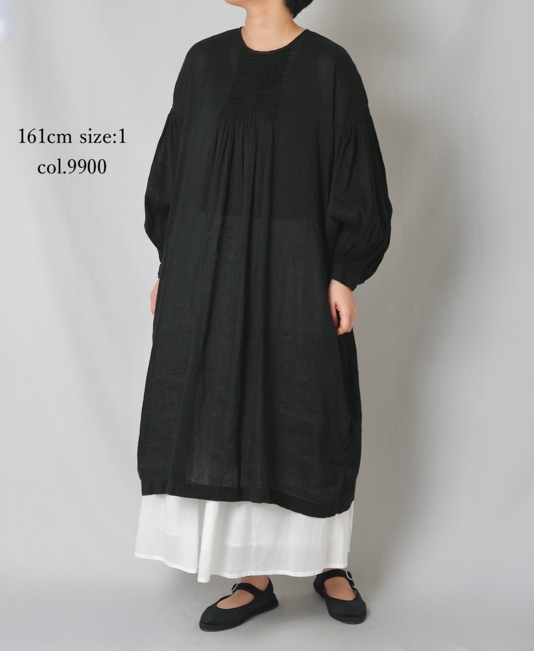 INMDS26011D(ワンピース) 60s AUTO LOOM LINEN/COTTON PLAIN(OVERDYE) BACK OPENING CREW-NECK SHIRTS DRESS WITH MINI PINTUCK