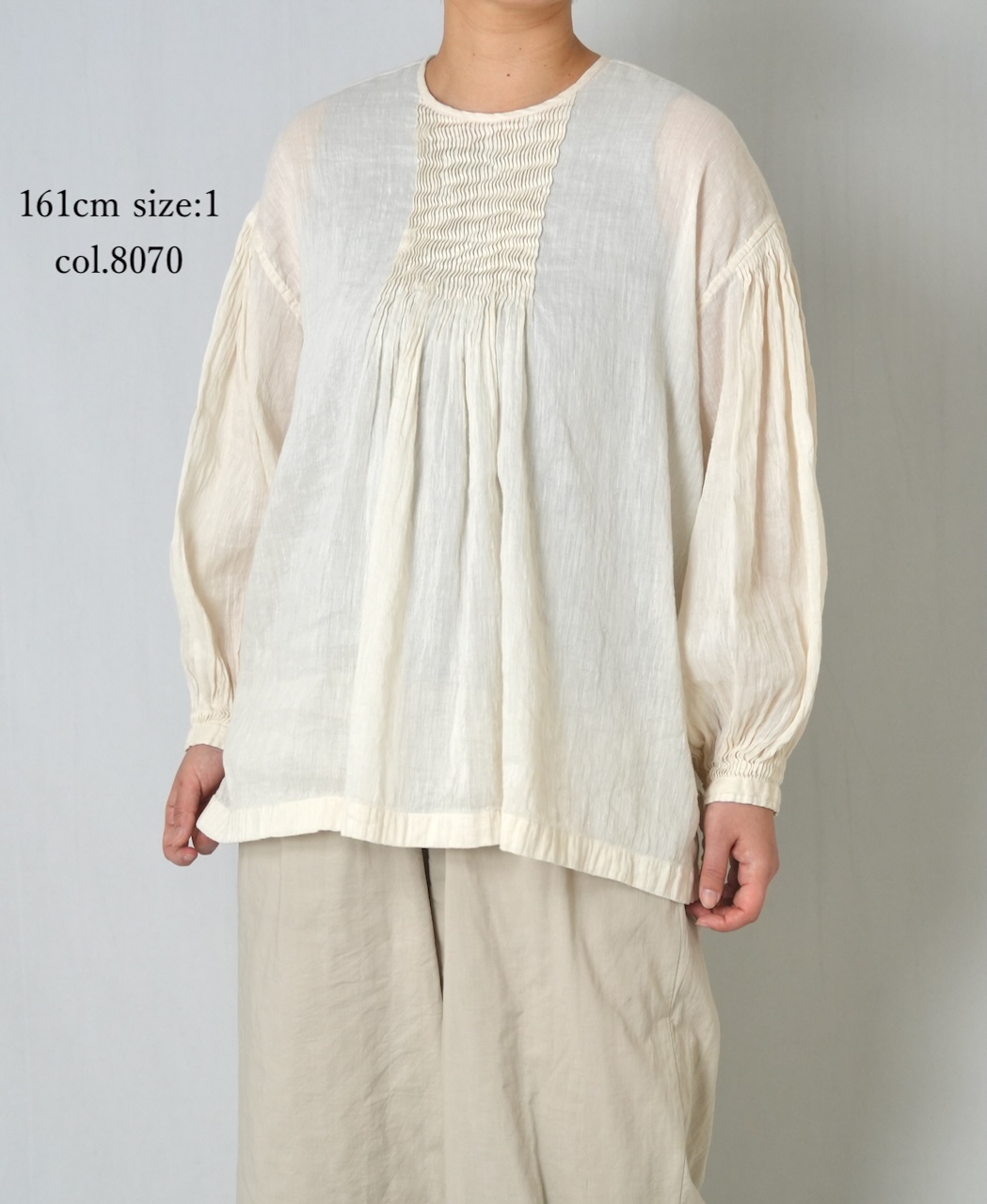 INMDS25012D(シャツ) 60s AUTO LOOM LINEN/COTTON PLAIN(OVERDYE) BACK OPENING CREW-NECK SHIRTS WITH MINI PINTUCK