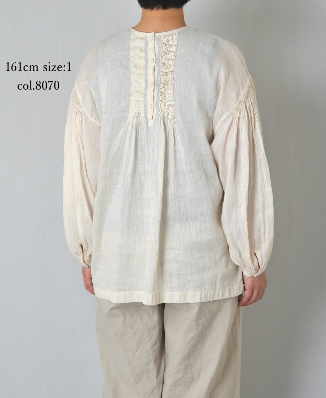 INMDS25012D(シャツ) 60s AUTO LOOM LINEN/COTTON PLAIN(OVERDYE) BACK OPENING CREW-NECK SHIRTS WITH MINI PINTUCK