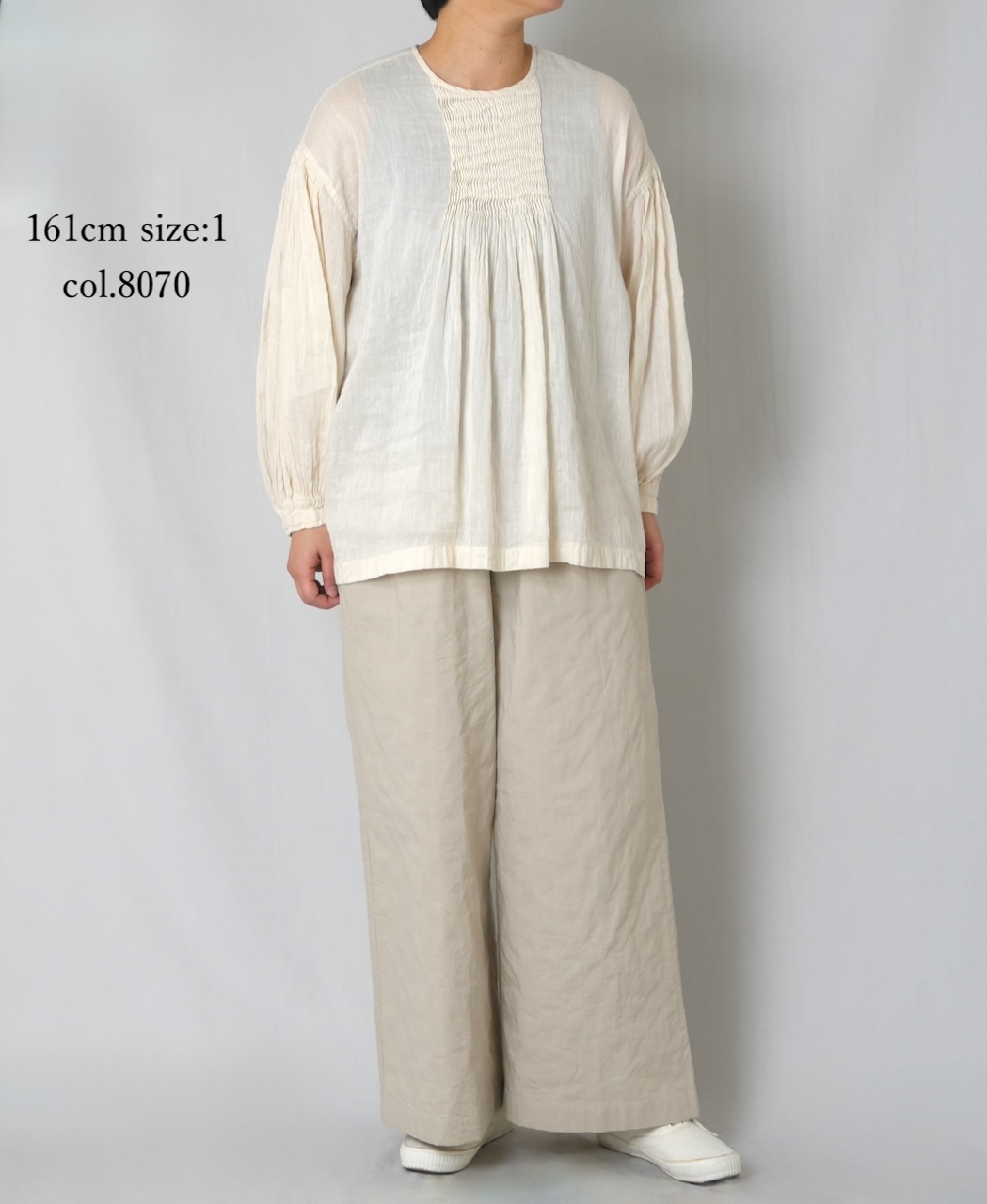 INMDS25012D(シャツ) 60s AUTO LOOM LINEN/COTTON PLAIN(OVERDYE) BACK OPENING CREW-NECK SHIRTS WITH MINI PINTUCK