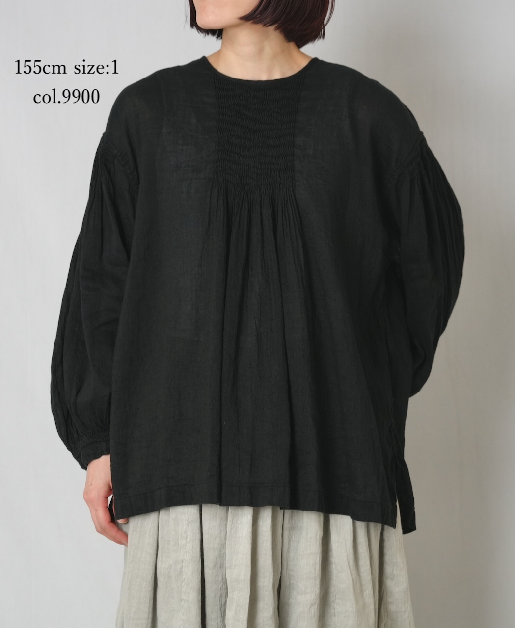 INMDS25012D(シャツ) 60s AUTO LOOM LINEN/COTTON PLAIN(OVERDYE) BACK OPENING CREW-NECK SHIRTS WITH MINI PINTUCK
