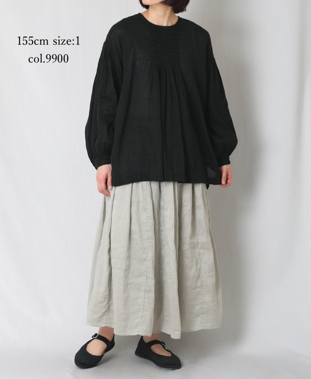 INMDS25012D(シャツ) 60s AUTO LOOM LINEN/COTTON PLAIN(OVERDYE) BACK OPENING CREW-NECK SHIRTS WITH MINI PINTUCK