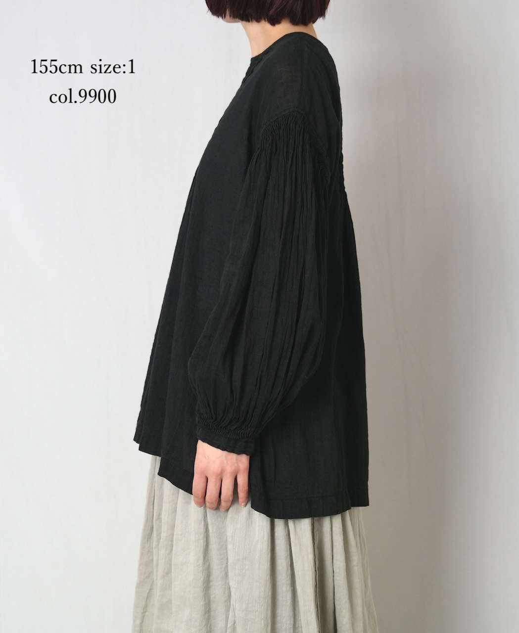 INMDS25012D(シャツ) 60s AUTO LOOM LINEN/COTTON PLAIN(OVERDYE) BACK OPENING CREW-NECK SHIRTS WITH MINI PINTUCK