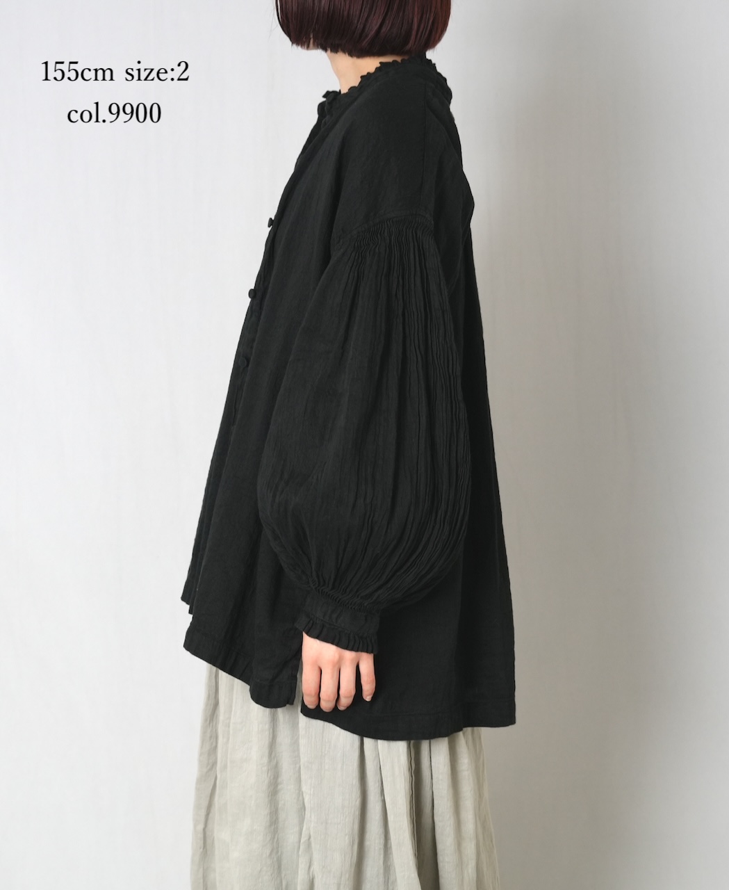 INMDS25011D(シャツ) 60s AUTO LOOM LINEN/COTTON PLAIN(OVERDYE) FRILL COLLAR SHIRTS WITH MINI PINTUCK