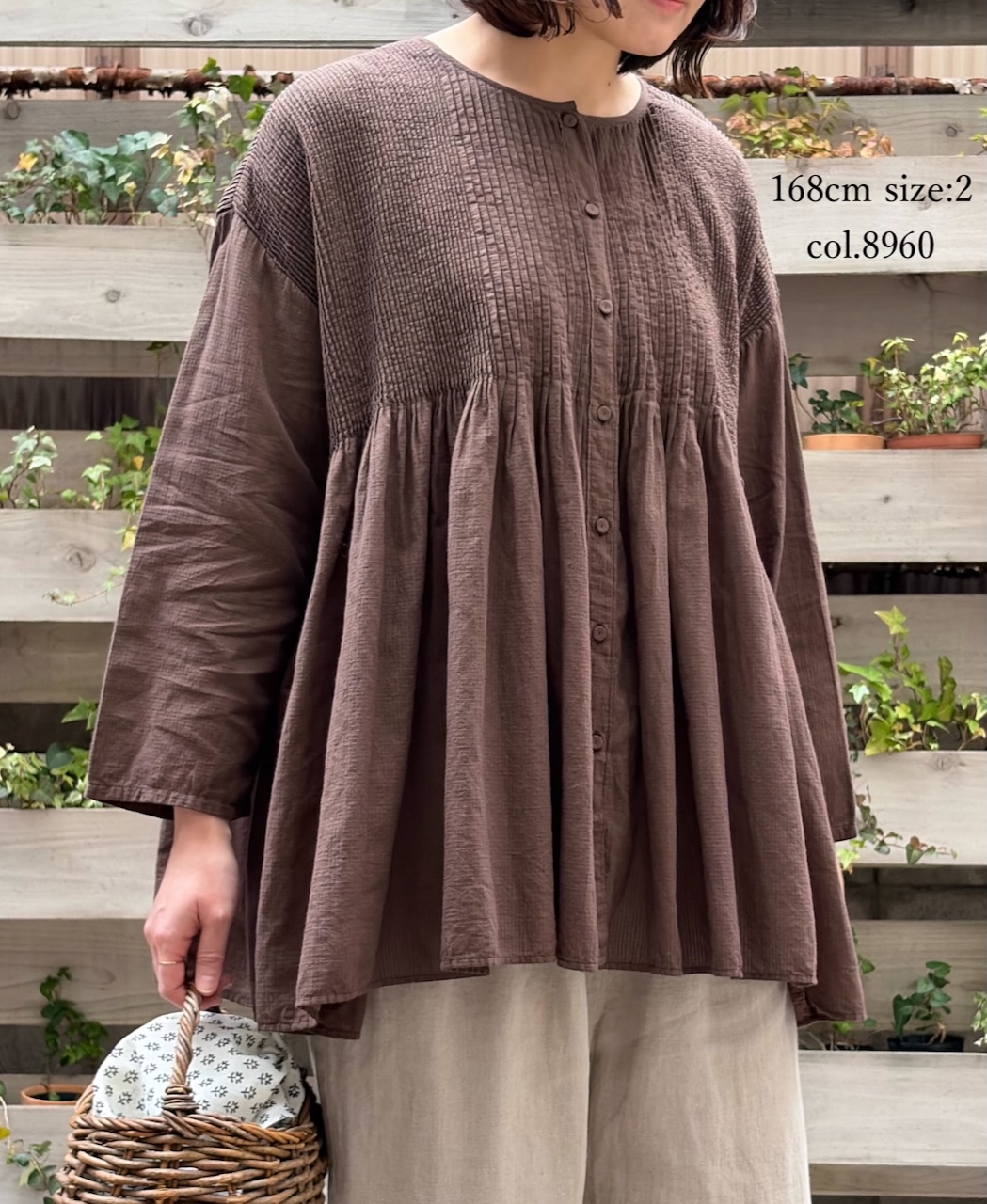 NMDS26233D(シャツ) 80s ORGANIC MICRO CHECK OVERDYE CREW-NECK BUTTON SHIRT WITH MINI PINTUCK