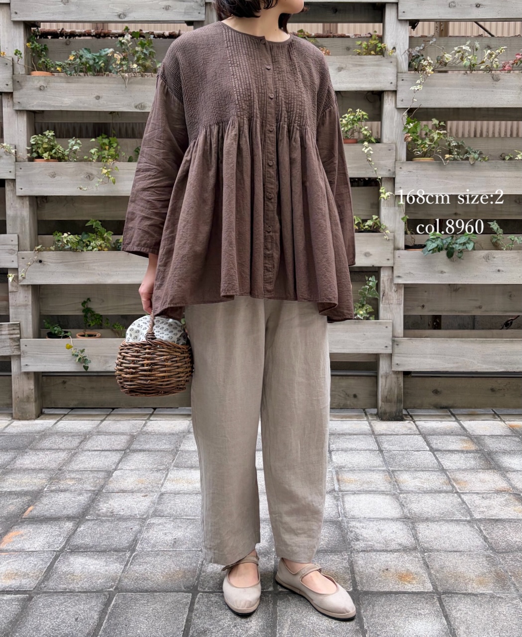 NMDS26233D(シャツ) 80s ORGANIC MICRO CHECK OVERDYE CREW-NECK BUTTON SHIRT WITH MINI PINTUCK