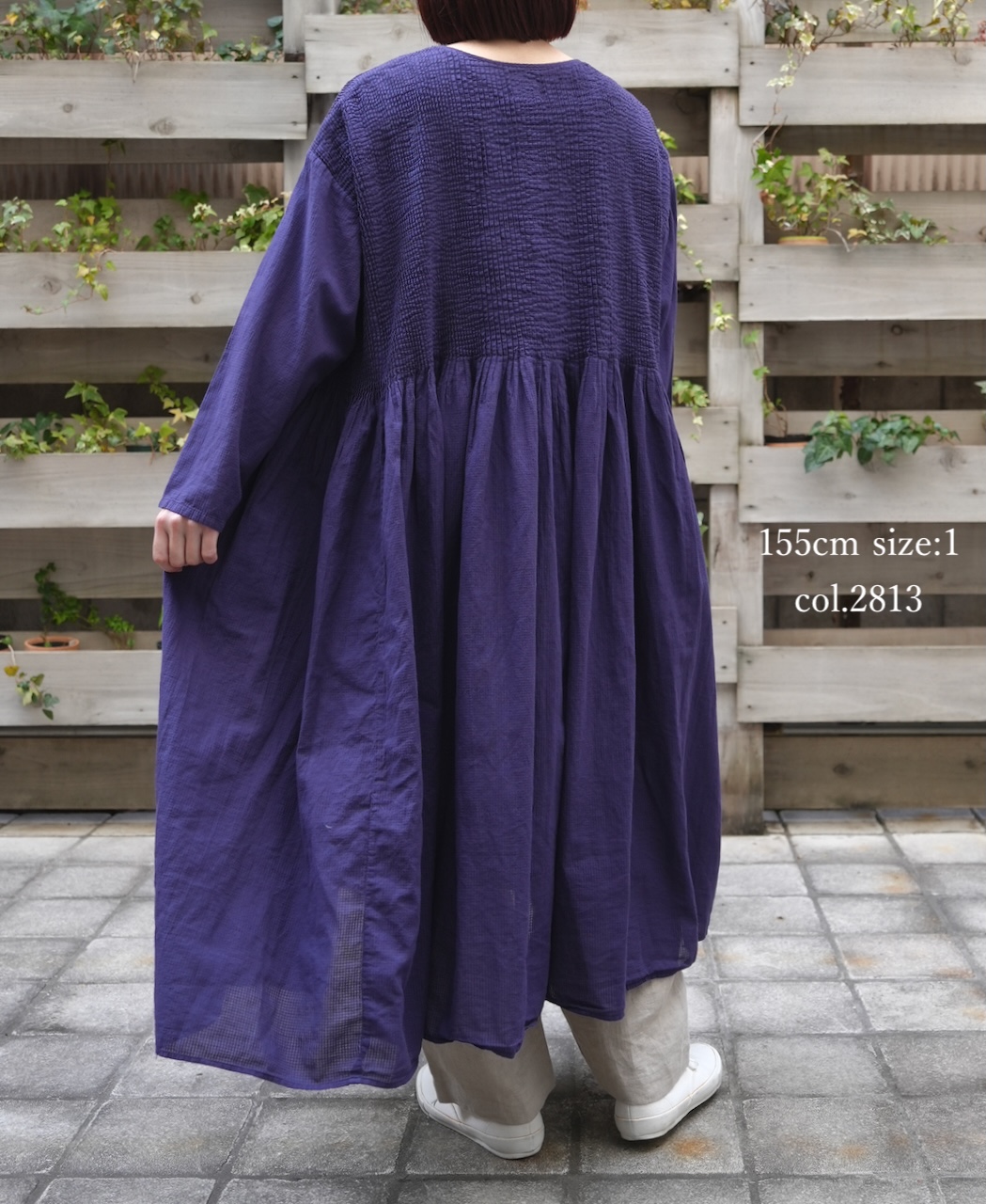 NMDS26234D(ワンピース) 80s ORGANIC MICRO CHECK OVERDYE CREW-NECK BUTTON SHIRT MIXI DRESS WITH MINI PINTUCK