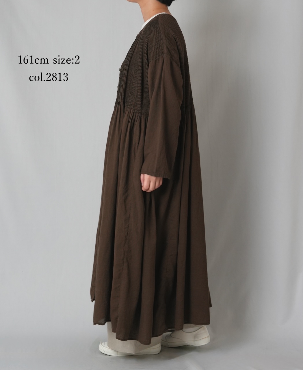 NMDS26234D(ワンピース) 80s ORGANIC MICRO CHECK OVERDYE CREW-NECK BUTTON SHIRT MIXI DRESS WITH MINI PINTUCK