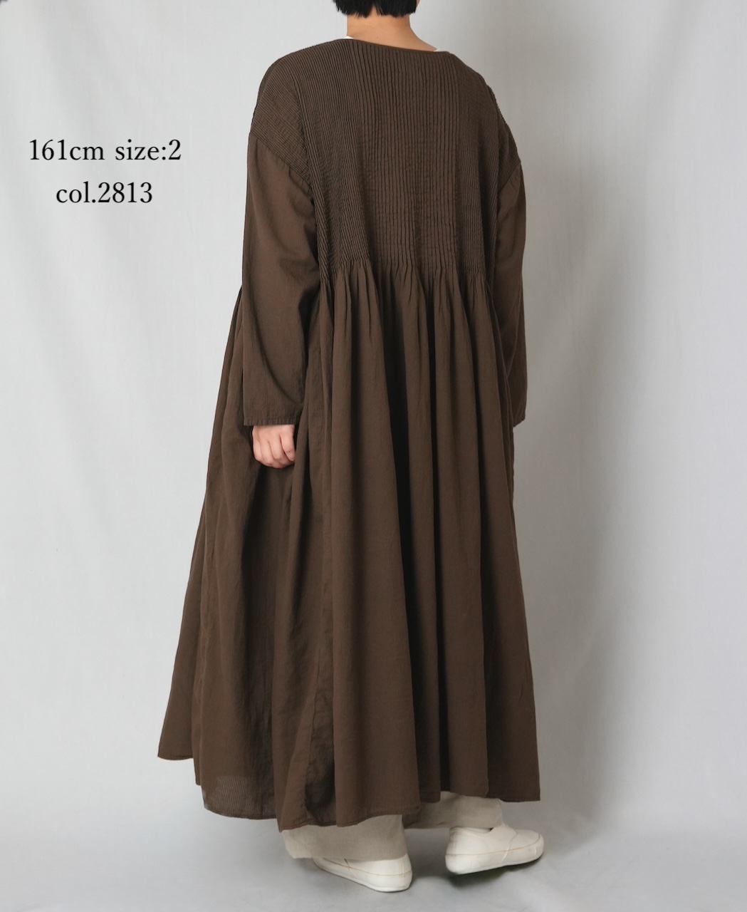 NMDS26234D(ワンピース) 80s ORGANIC MICRO CHECK OVERDYE CREW-NECK BUTTON SHIRT MIXI DRESS WITH MINI PINTUCK