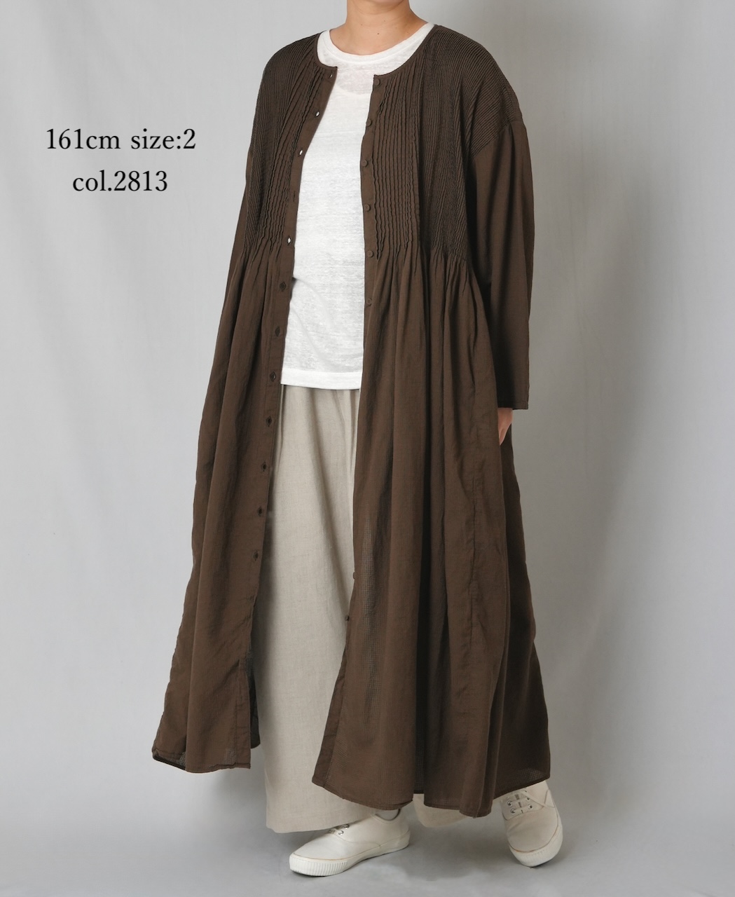 NMDS26234D(ワンピース) 80s ORGANIC MICRO CHECK OVERDYE CREW-NECK BUTTON SHIRT MIXI DRESS WITH MINI PINTUCK