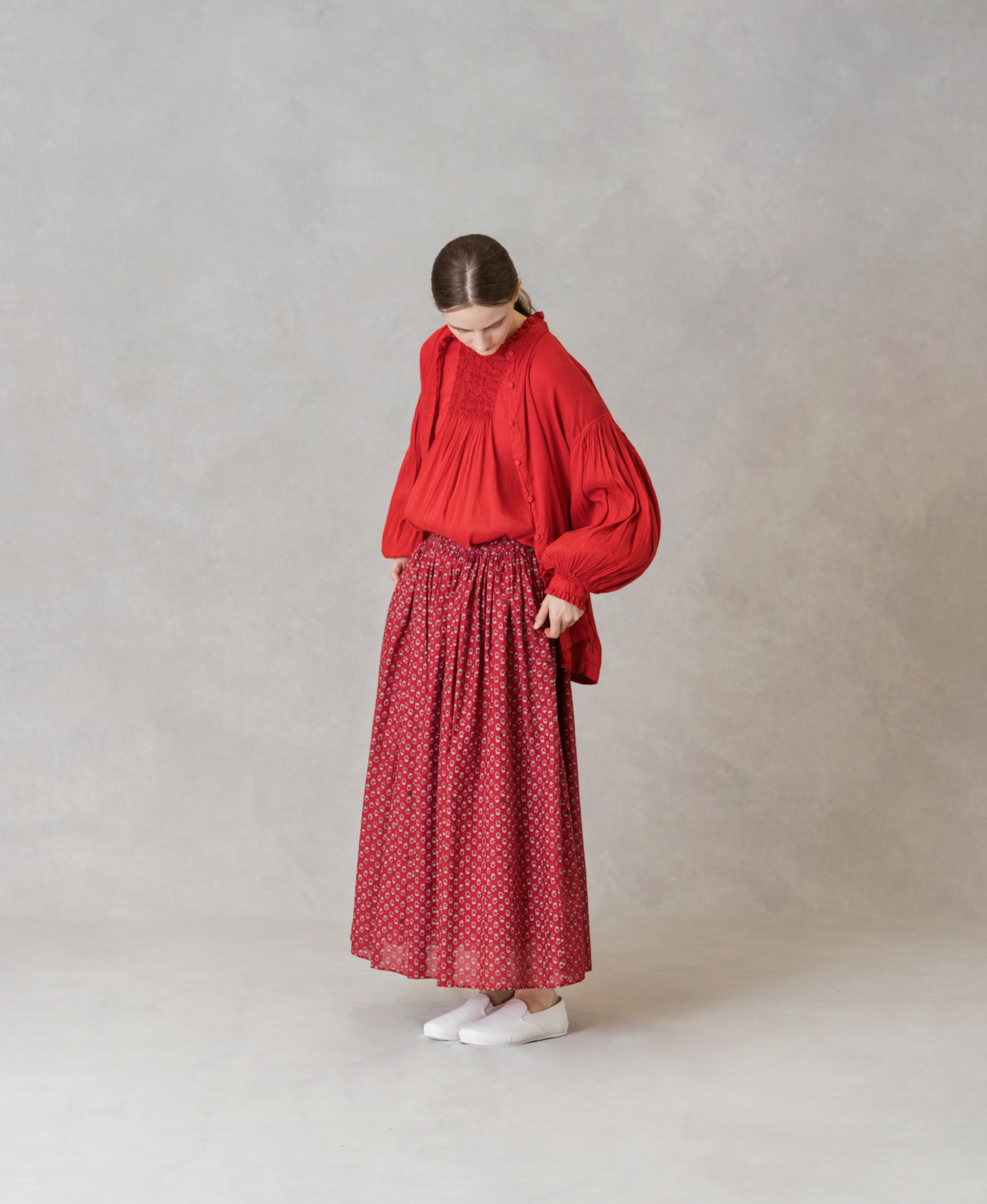 INMDS25011D(シャツ) 60s AUTO LOOM LINEN/COTTON PLAIN(OVERDYE) FRILL COLLAR SHIRTS WITH MINI PINTUCK