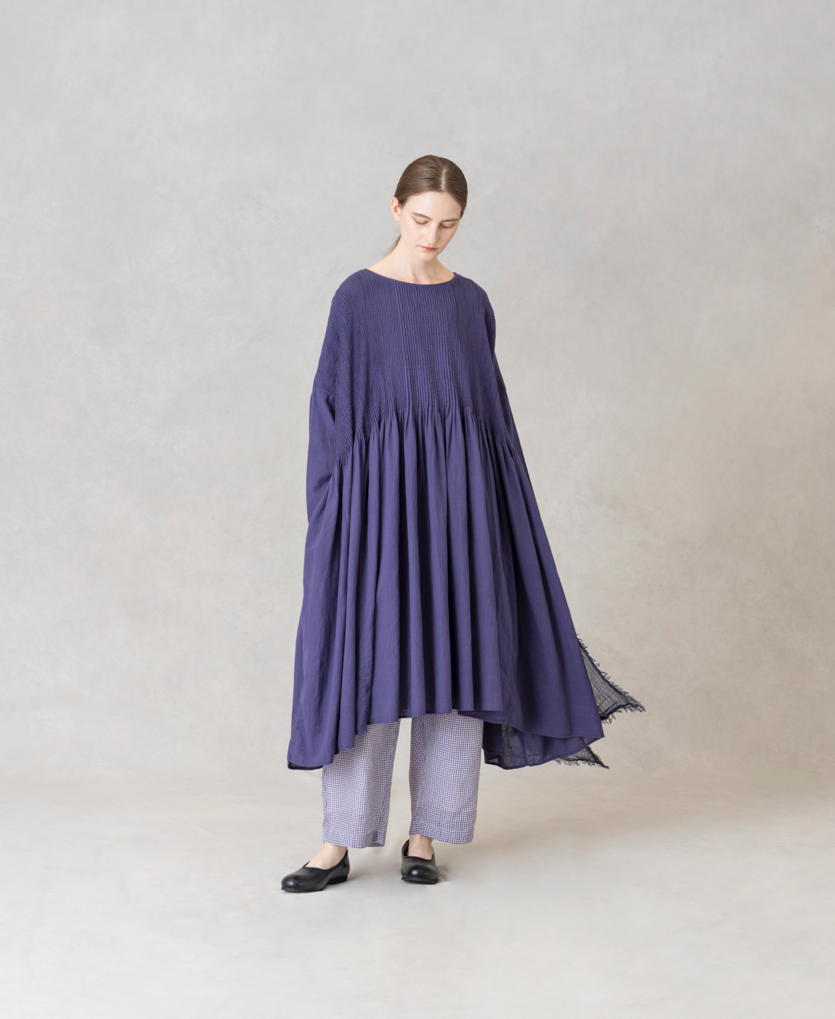 NMDS26232D(ワンピース) 80s ORGANIC MICRO CHECK OVERDYE MINI PINTUCK PULLOVER DRESS