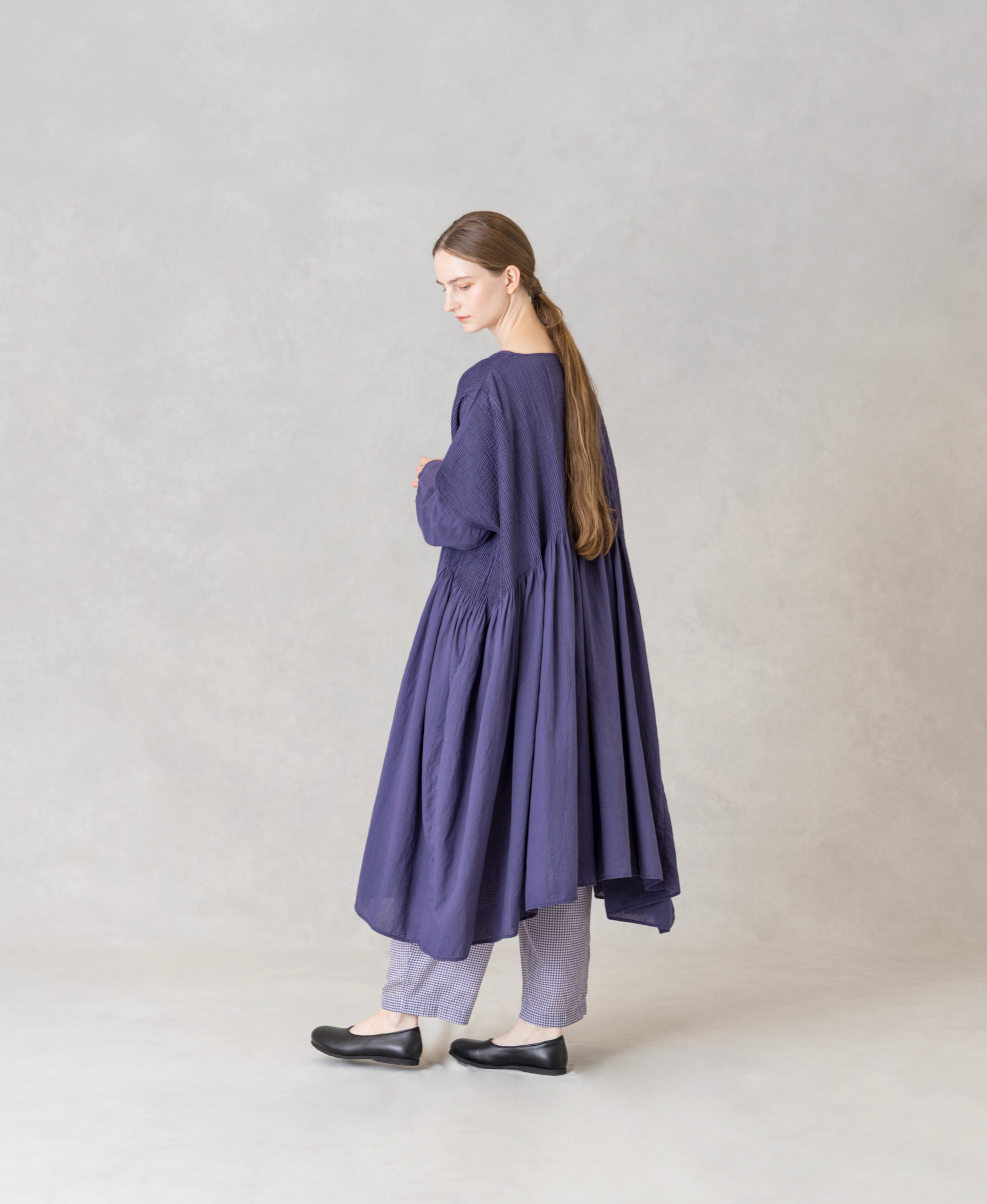 NMDS26232D(ワンピース) 80s ORGANIC MICRO CHECK OVERDYE MINI PINTUCK PULLOVER DRESS